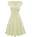 Detail of the V-neck with pleated accents on a yellow A-line sleeveless dress - S / Off White