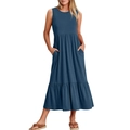 Vue détaillée des poches latérales sur cette robe longue sans manches bleu foncé - Bleu saphir