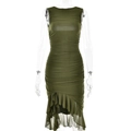 Robe mi-longue sans manches vert olive avec fronces et ourlet asymétrique à volants - XS / Vert Militaire