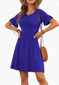 Detail of the bright blue dress showing ruffle sleeves and soft knitted fabric texture - Sapphire Blue