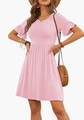 Close-up of light pink dress featuring ruffle sleeves and soft knitted texture details - Pink