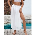Detalle de falda de playa blanca en gasa semitransparente con abertura alta lateral - Talla única / Blanco