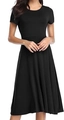 Close-up of a black A-line short sleeve dress featuring a slim waist and soft fabric - S / Black