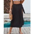 Detalle de la falda de playa negra transparente con lazo en cintura y abertura - Talla única / Negro