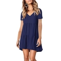 Short sleeve V-neck tiered dress in navy blue color for women stylish casual look - S / Dark Blue