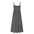 Detail of tiered skirt layers on a dark grey sleeveless square neck dress - S / Gray