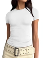 Slim fit white short sleeve t-shirt for women with a classic round neck in knit fabric - XS / White