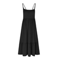 Detail view of black strapless maxi dress with thin straps and ruffled hemline - S / Black