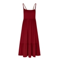 Detail of burgundy tiered maxi dress showing slim straps and textured fabric layers - S / Burgundy