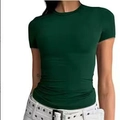 Detail of slim fit forest green crew neck t-shirt with premium stretch cotton fabric - Dark Green