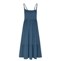 Detail of greyish blue tiered maxi dress featuring thin straps and knitted texture - Sapphire Blue
