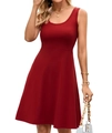 Detail view of burgundy sleeveless A-line dress with round neck and slim fit waist - S / Burgundy
