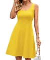 Detail of yellow sleeveless round neck A-line dress with high waist design for summer - S / Yellow