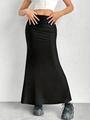 Falda larga de sirena negra de talle alto con chaleco corto blanco para mujer - XS / Negro