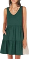 Detail of dark green V-neck sleeveless tiered dress with a layered ruffle skirt design - S / Dark Green