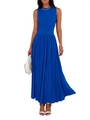 Klein blue sleeveless maxi dress with pleated waist and crew neck for summer vacation - S / Blue
