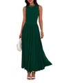 Elegant dark green sleeveless maxi dress with round neck and high waist silhouette - S / Dark Green