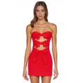 Abito a tubino rosso senza spalline con ritagli a fiocco e design a bende attillato - XS / Rosso