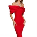Elegantes rotes schulterfreies Bandagenkleid mit großer Schleife für Party-Abende - XS / Rot