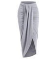 Light gray high-waisted ruched wrap skirt with asymmetrical slit and elastic waist - Light Gray