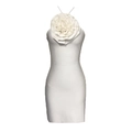 White bodycon halter mini dress with a large 3D rose flower detail for women - XS / White