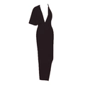 Elegant black deep V-neck long evening dress with asymmetric single sleeve and side slit - XL / Black