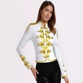 Dettaglio di una giacca militare bianca con spalline a frange dorate e ricami fini - XS / Bianco