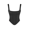 Slim fit black square neck tank top with corset seams and stylish V-shape hemline - XS / Black