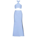 Light blue two-piece halter neck crop top and high waist knit maxi skirt set - XS / Sky Blue