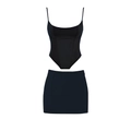 Women's two-piece black set featuring a cropped camisole top and mini bodycon skirt - XS / Black