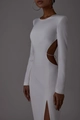 Vestido ajustado blanco de manga larga con aberturas en cintura y abertura - XS / Blanco