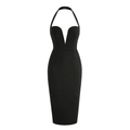 Elegantes schwarzes Neckholder-Kleid mit tiefem V-Ausschnitt für Abendpartys - XS / Schwarz