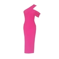 Detail eines fuchsiafarbenen One-Shoulder-Midikleids mit Rüschenärmel und Bodycon-Schnitt - XS / Rosarot