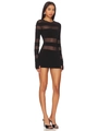 Elegante abito corto nero con patchwork in rete e strisce trasparenti da donna - S / Nero