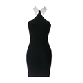 Enges Neckholder-Kleid in Schwarz mit kontrastierendem weißem Hemdkragen-Detail - XS / Schwarz