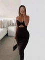 Vestido bandage midi negro ajustado con detalle de lazo recortado y tirantes finos - XS / Negro