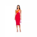 Enges Damen-Midi-Partykleid mit Color-Block-Design in Pink, Orange und Rot für den Sommer - XS / Rot