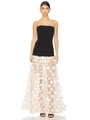 Elegant strapless bandage dress with black bodice and white 3D floral applique skirt - XS / Apricot