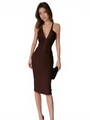 Vestido vendaje sexy con escote en V profundo y espalda descubierta en color café - S / Castaño