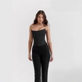 Top a corsetto nero sexy con stecche e orlo a punta per feste estive eleganti - S / Nero