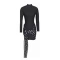 Eng anliegendes schwarzes Langarmkleid mit silbernen Pailletten-Punkt-Tüll-Taillenband - XS / Schwarz