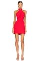 Sexy vibrant red halter neck bandage mini dress with crisscross neck and bodycon fit - XS / Red