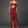 Funkelndes burgunderrotes Mesh-Maxikleid mit Rückenausschnitt und Pailletten - XS / Burgunderrot