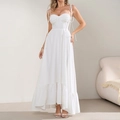 Elegantes weißes rückenfreies Maxikleid mit Spaghettiträgern und Bustier-Plissee - XS / Weiß