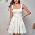 Abito estivo bianco linea ad A senza maniche con coulisse e fiocco sulla schiena nuda - XS / Bianco