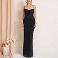 Elegant black lace corset fishtail dress with mesh stitching and slim fit design - XS / Black
