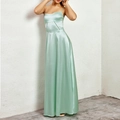 Elegant mint green matte satin maxi dress with spaghetti straps and cutout detail - Light Green