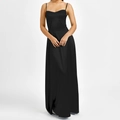 Elegantes mattes Satin-Maxikleid mit dünnen Trägern und herzförmigem Ausschnitt - XS / Schwarz