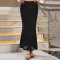 Sparkling black sequin mermaid maxi skirt with high waist and elegant ruffled split hem - S / Black