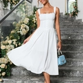Abito retrò francese bianco con bordo in pizzo e vita a corsetto in stile linea ad A - S / Bianco